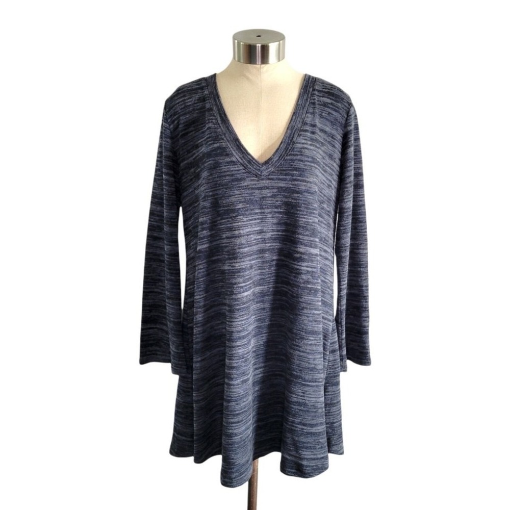 Abbeline Blue Spacedye V-neck Long Sleeve Shift Dress/Tunic Top Women's Size S
